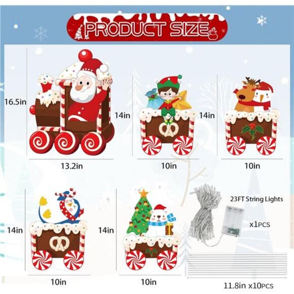 Christmas Train Decor Yard Signs with LED Lights Xmas Tree Santa Elf Snowman - Picture 3 of 7